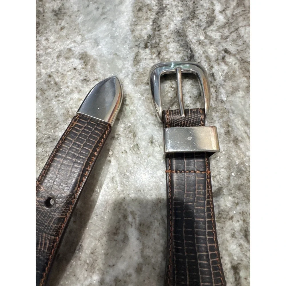 Men's Zep-Pro brown leather belt textured textured‎ marlin fish emblem strap 38